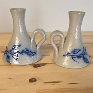 Handcrafted Ceramic Candle Holders - Blue and Gray